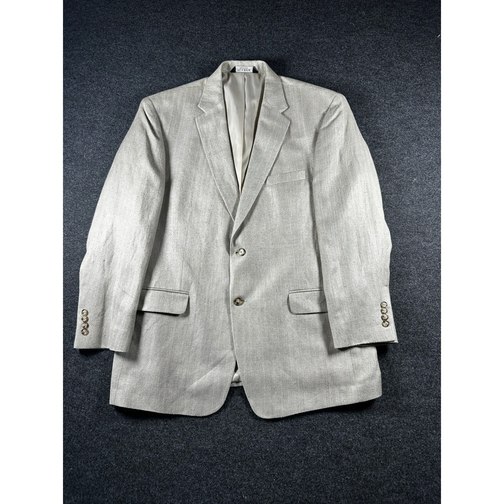 Jos. A. Bank Men 46R Tailored Fit Linen Silk Herringbone Blazer Sport Coat Beige